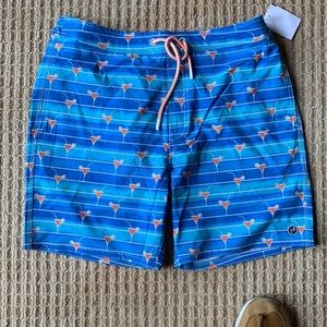 Large, blue, Johnnie-O swimsuit with martini glasses. New with tags